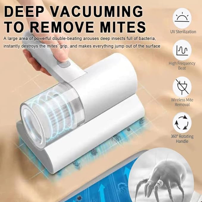 Portable Dust Suction Mites Remover Handheld Wireless Vacuum Cleaner Rechargeable Dust Remover Brush