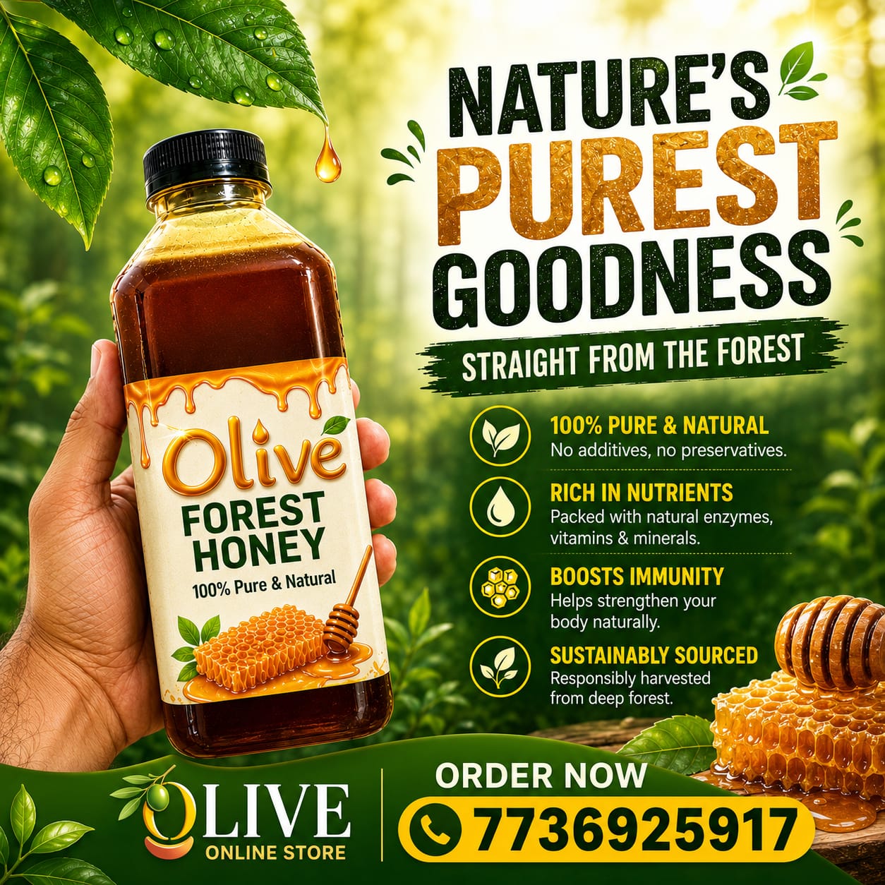 Olive Forest Honey – 100% Pure Natural Wild Forest Honey