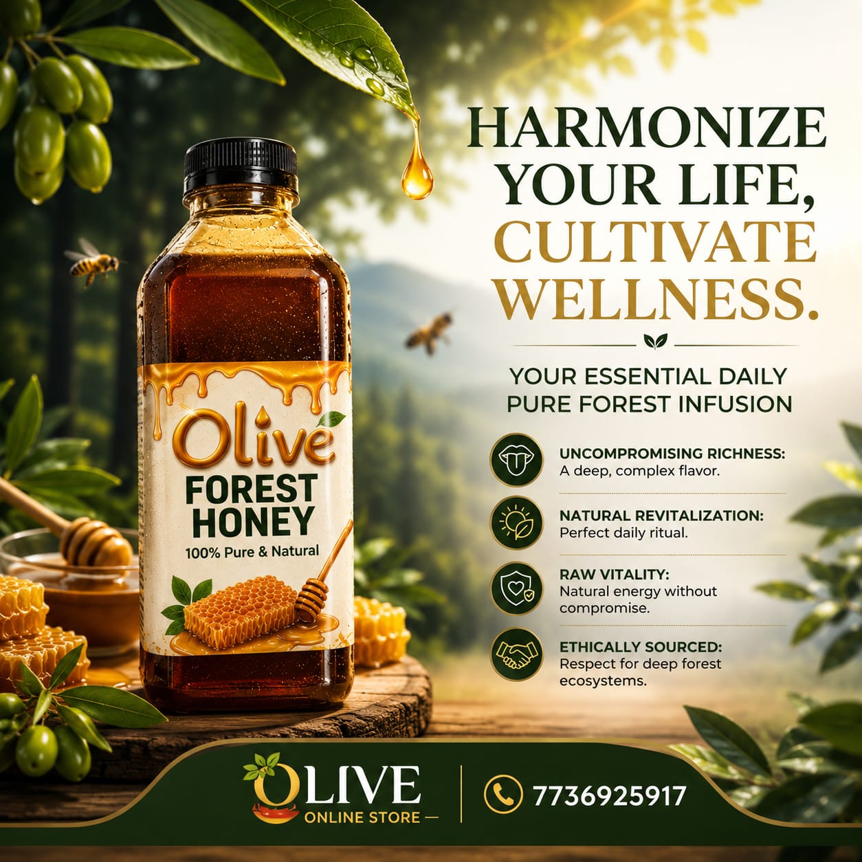 Olive Forest Honey – 100% Pure Natural Wild Forest Honey